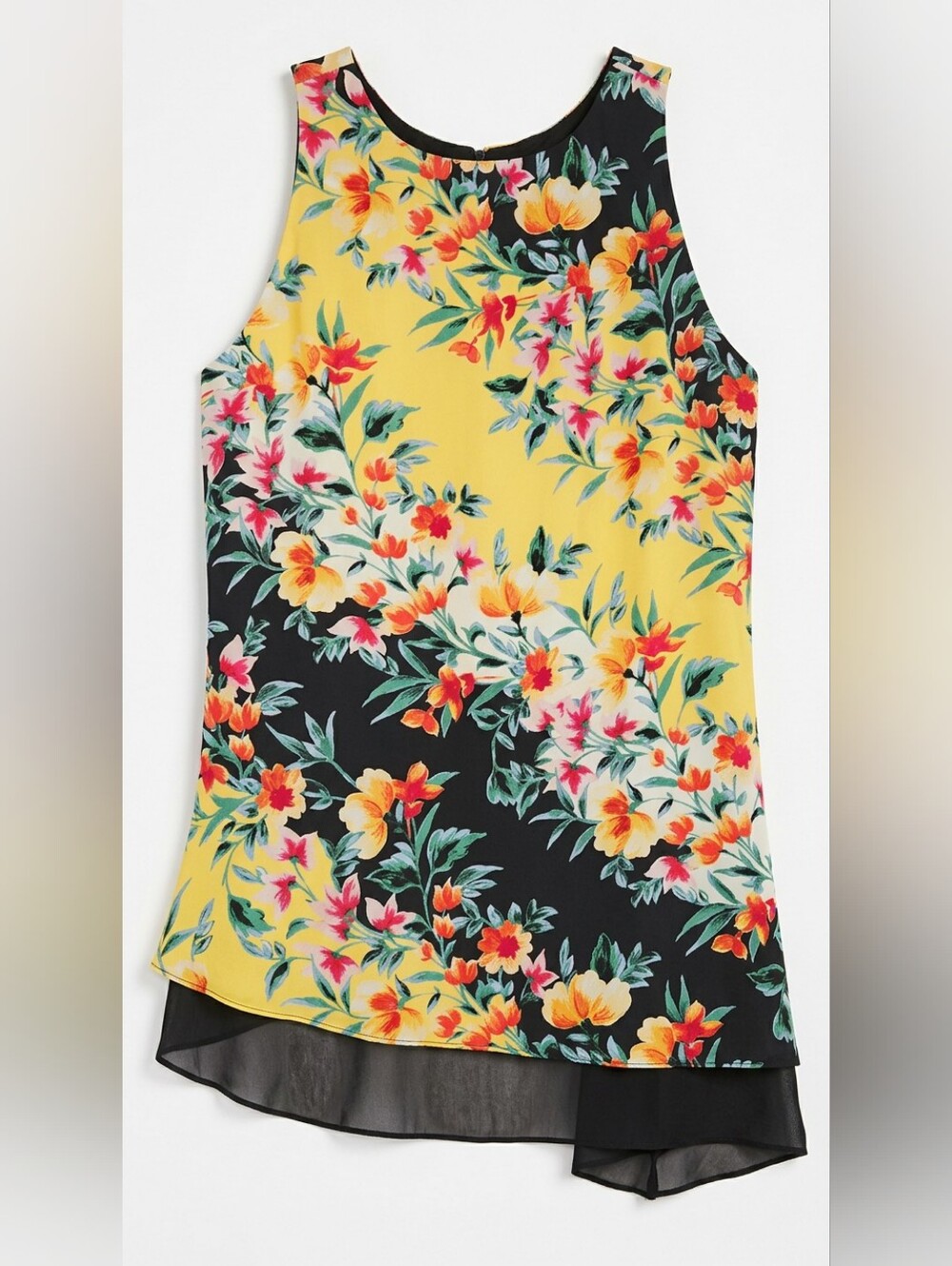 Zac & Rachel Yellow and Black Floral Sleeveless Tank.- Size XL in EUC
